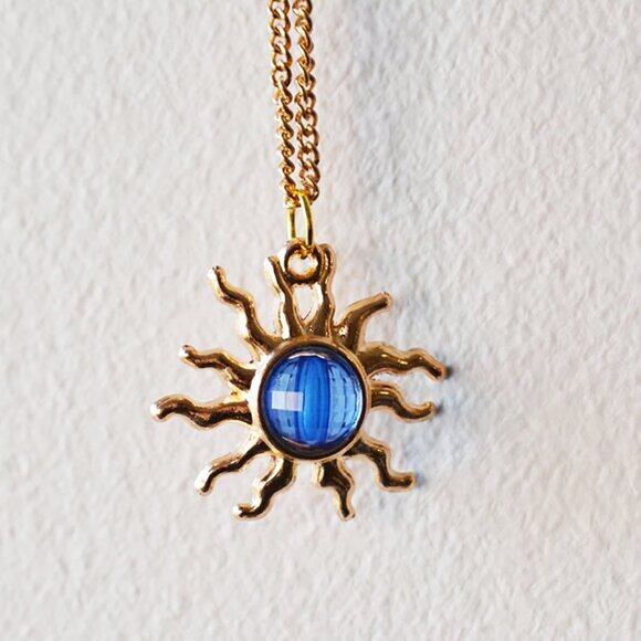 Gold Celestial Solar Sun Pendant Necklace - Picture 1 of 4